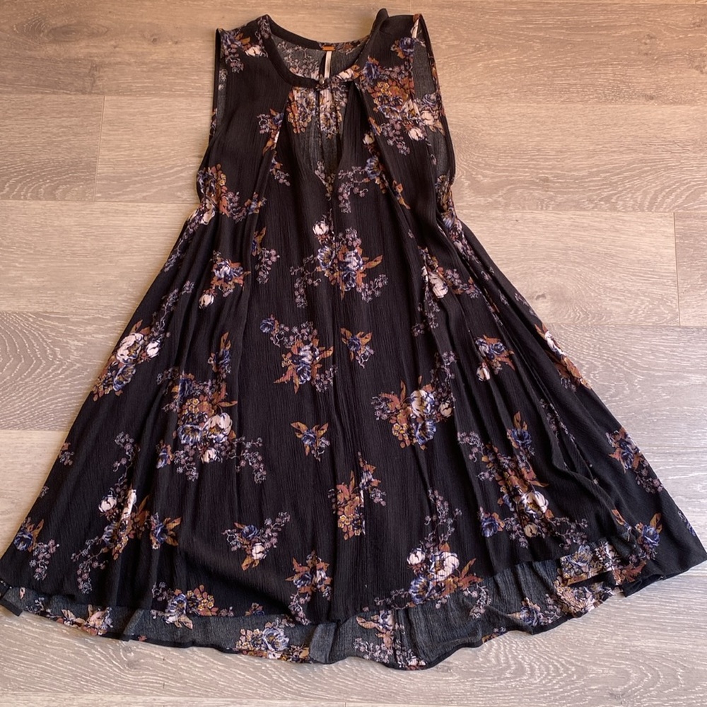 Free People S Tree Swing Tank Top Tunic Dress Sleeveless Keyhole Raven Black. - Picture 7 of 15